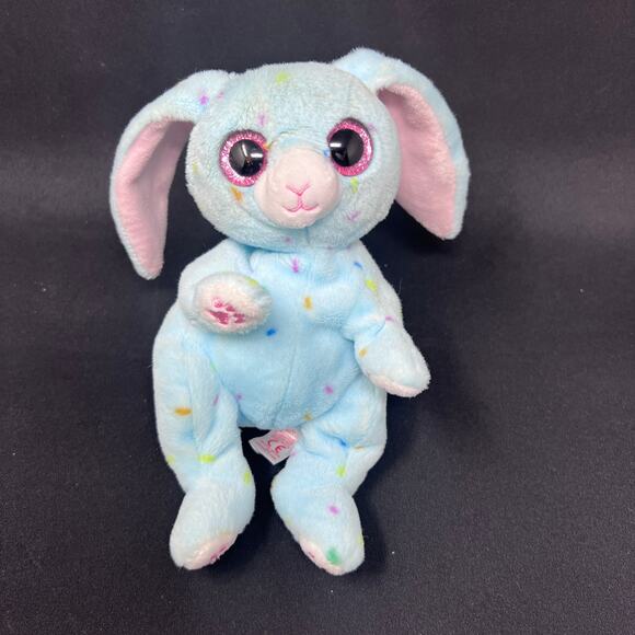 Ty Beanie Bellies Bluford Easter Bunny Plush 6" Blue Confetti Rabbit Sensory - Picture 1 of 6